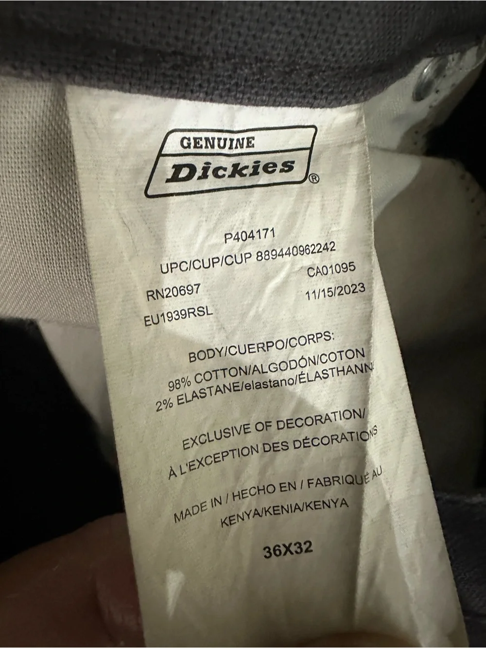 Dickies Gray Charcoal Men's Carpenter Work Pants Jeans Size 36x32